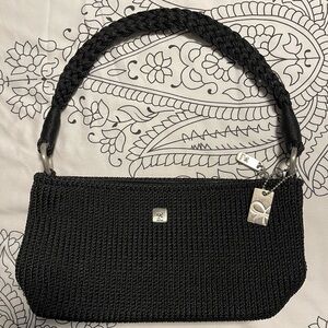 Elegant Black Braided Handle Crotchet Shoulder Bag